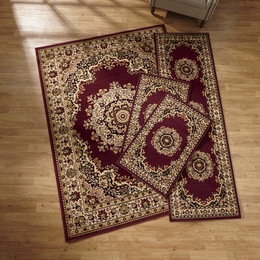 4-Piece Plush Floral Kirman Rug Set with Runner and Mats, , large