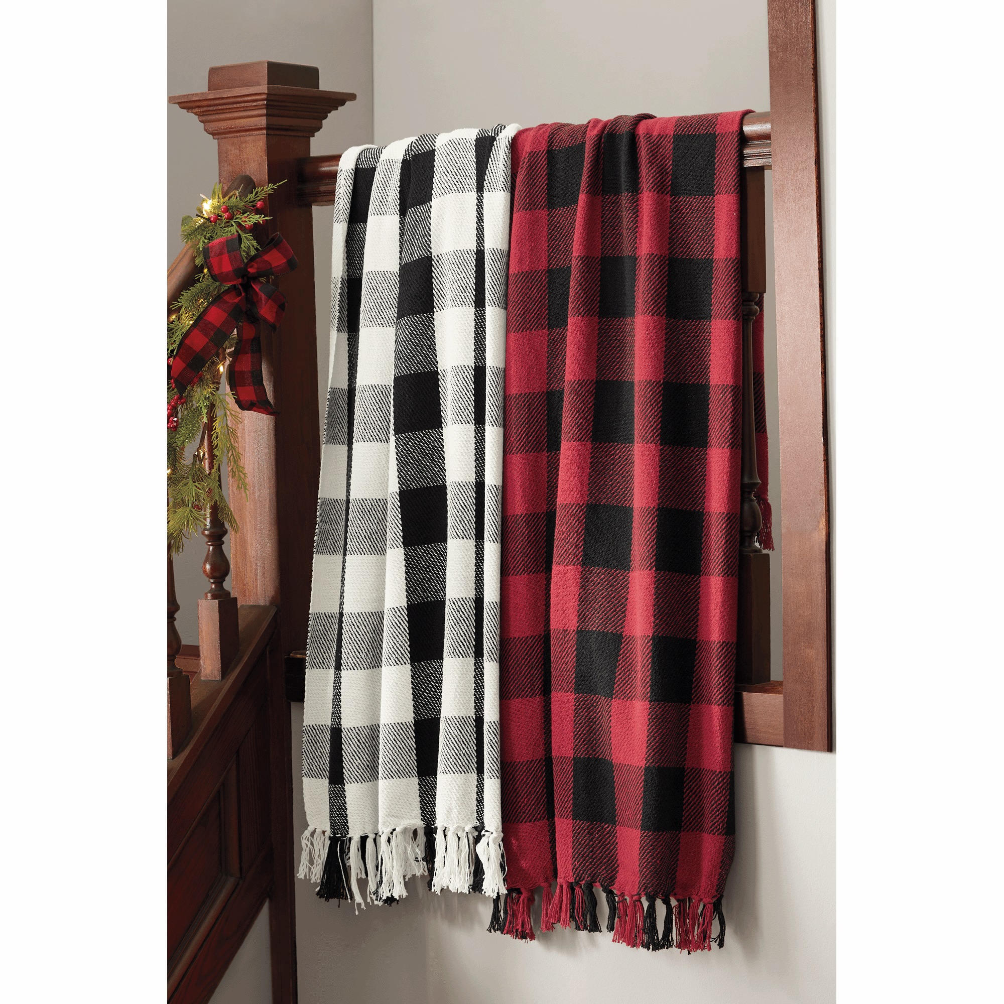 Fringed Buffalo Check Throw, , large