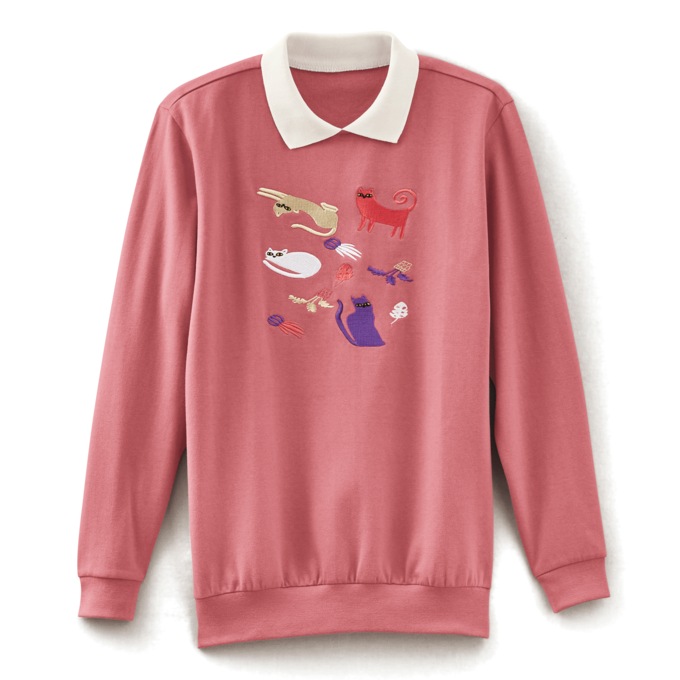 Embroidered Fleece Top, Kitten, large
