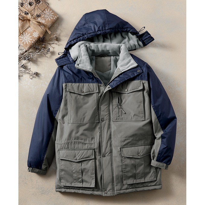Men&#39;s Hooded Colorblock Insulated Parka, Navy Gray, large