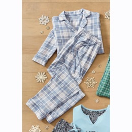 Snowflake Plaid PJ Set in Organic Cotton Flannel with Button-down Top and Pant, , large