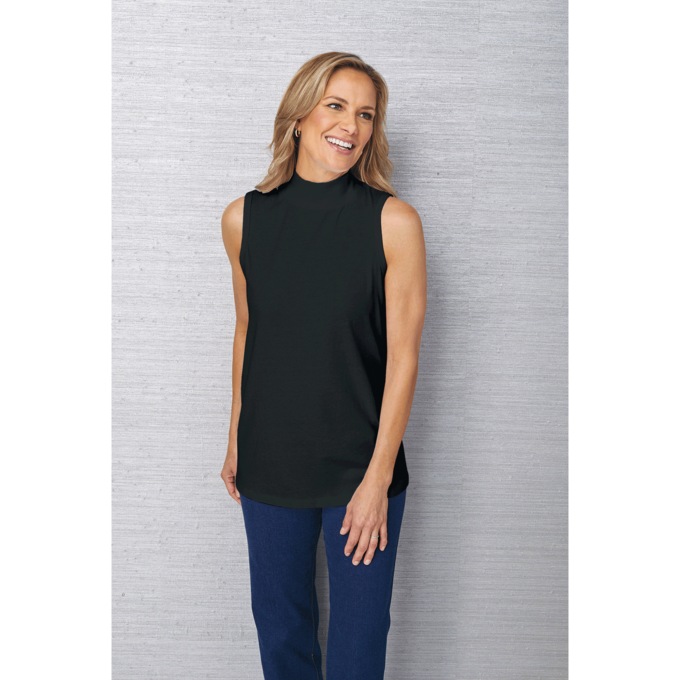 Sleeveless Mock Neck Top, , large