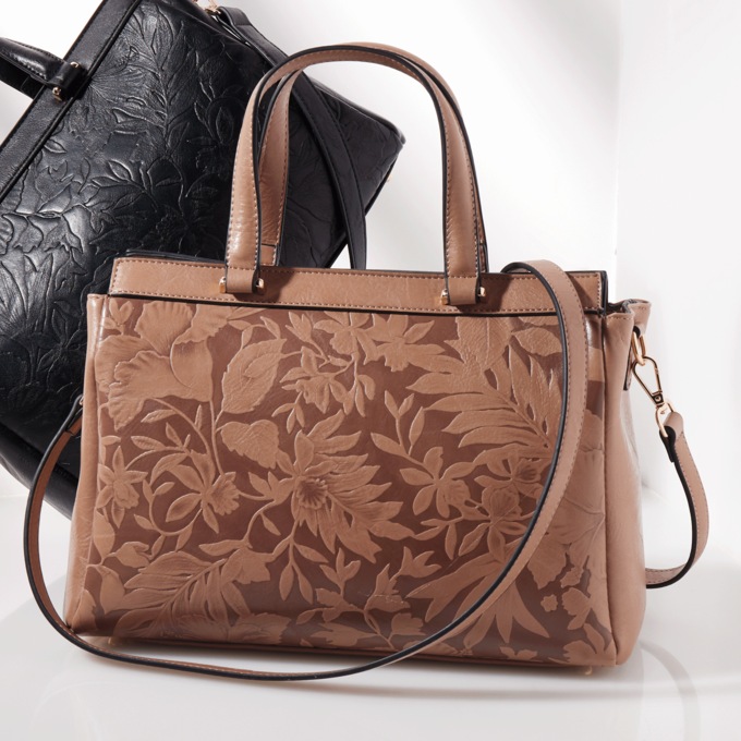 Salome Floral Satchel with Zip Closure and Crossbody Strap, Dusty Rose, large