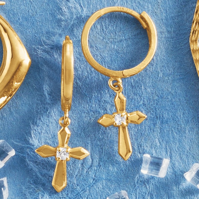 10K Gold Cross Hoops, , large