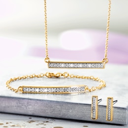 Diamond-Accented Horizontal Bar Pendant, Bracelet &amp; Earring Set, , large