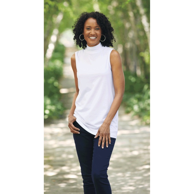 Sleeveless Mock Neck Top, , large