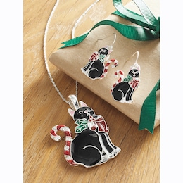 Holiday Cat Necklace & Earring Set, , large