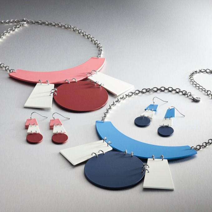 Multicolor Geometric Necklace and Earring Set, , large