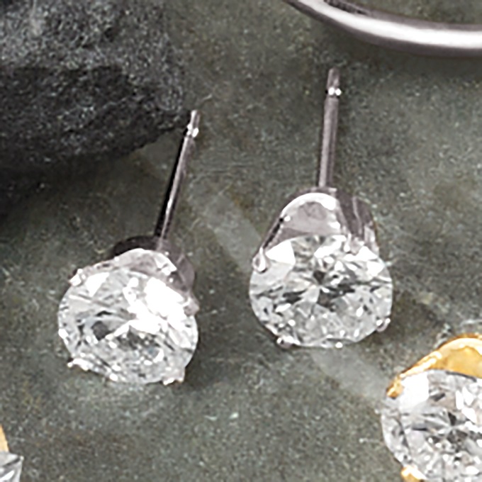 14K Gold Lab-Created Diamond Round Solitaire Post Earrings - 1.0 CTTW, White Gold, large