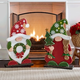 Chunky Wood Lit Christmas Gnome, , large