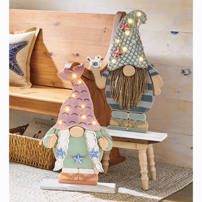 Chunky Wood Lit Coastal Gnome - Buy Both and Save, , large