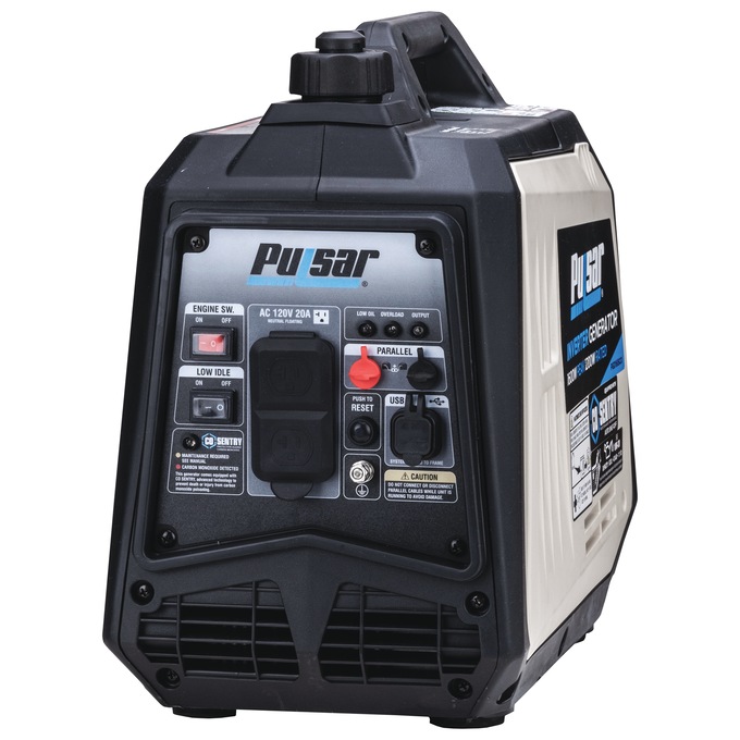 Pulsar 1600W/1200W Portable Gas Inverter Generator, Recoil Start with CO Alert, Black, large