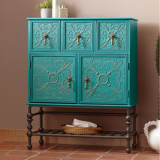 Embossed Floral Bathroom Cabinet, , large