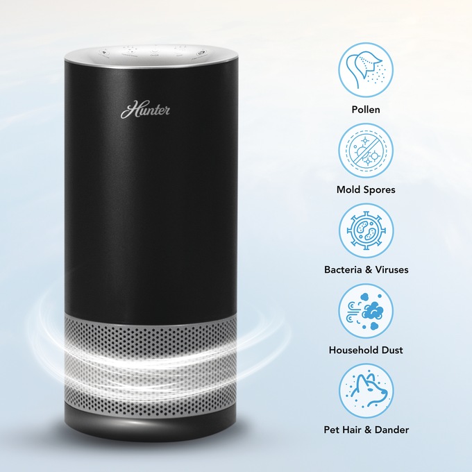 Hunter HP450 HEPA/UVC Tower Air Purifier, Black, large
