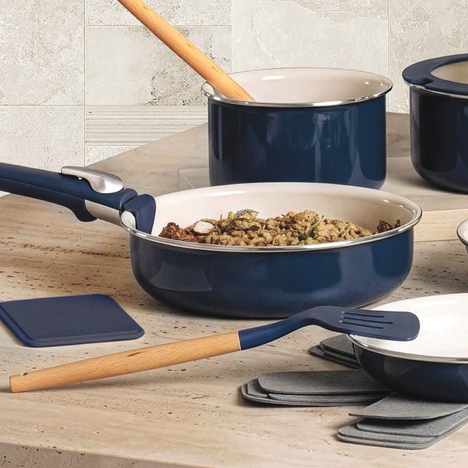 Gotham Steel 18-Piece Detachable Handle Cookware Set, Navy, large