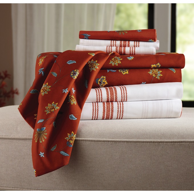 Jacobean Print 2-pack Microfiber Sheet Set, Brick, large