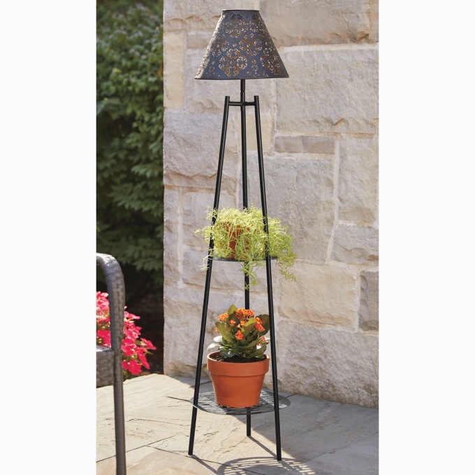 Solar Plant Stand with Lampshade, , large