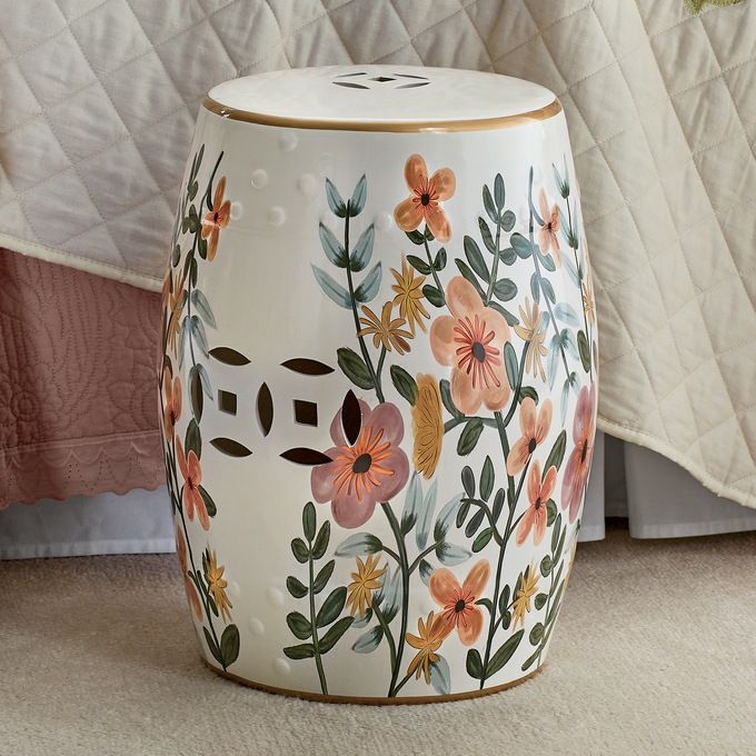 Floral Ceramic Stool, , large