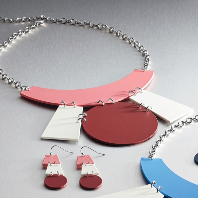 Multicolor Geometric Necklace and Earring Set, , large