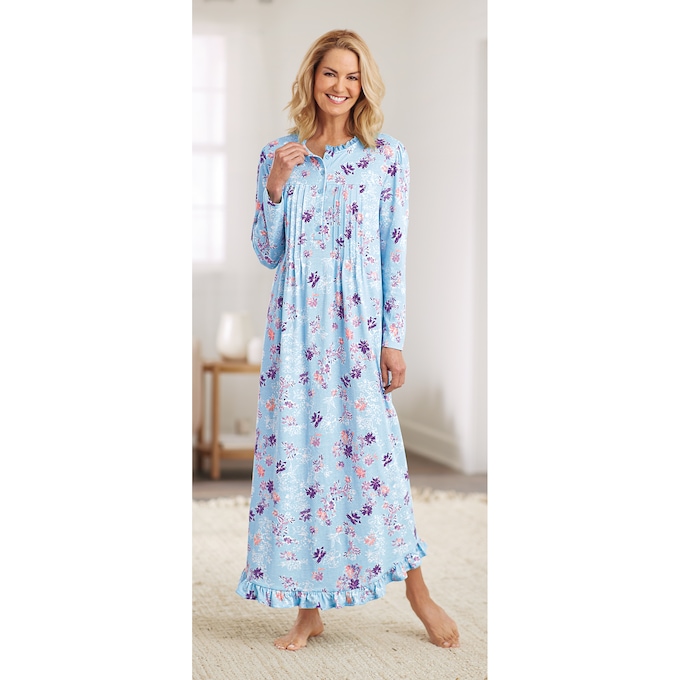 Long-Sleeve Printed Nightgown, , large