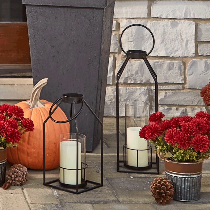 Set of 2 Black Lantern Candleholders, , large