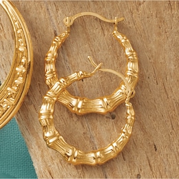 10K Gold Bamboo Hoops, , large