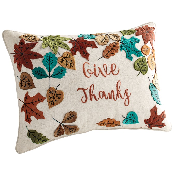 Give Thanks Appliquéd-Leaf Accent Pillow, , large