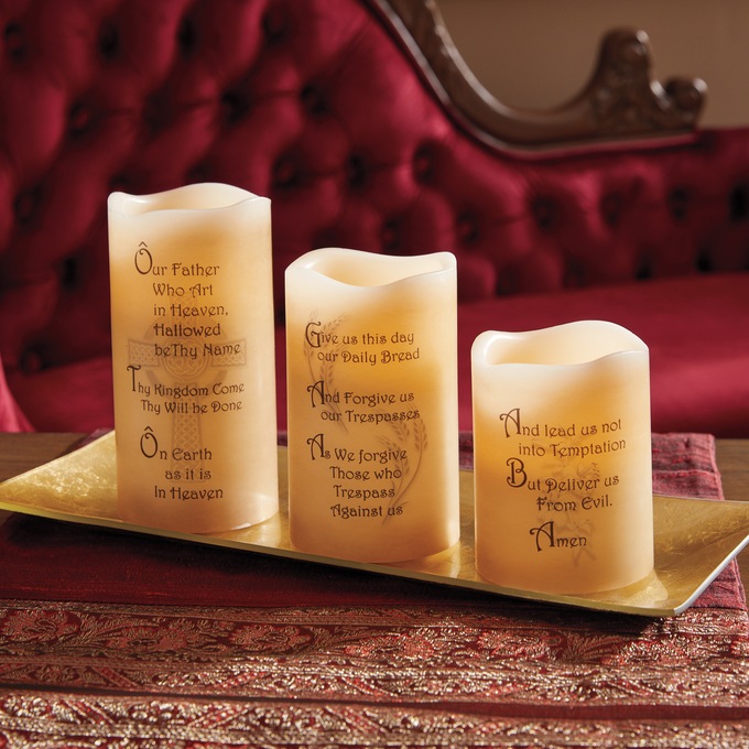 Set Of 3 Lord's Prayer Led Candles, , large