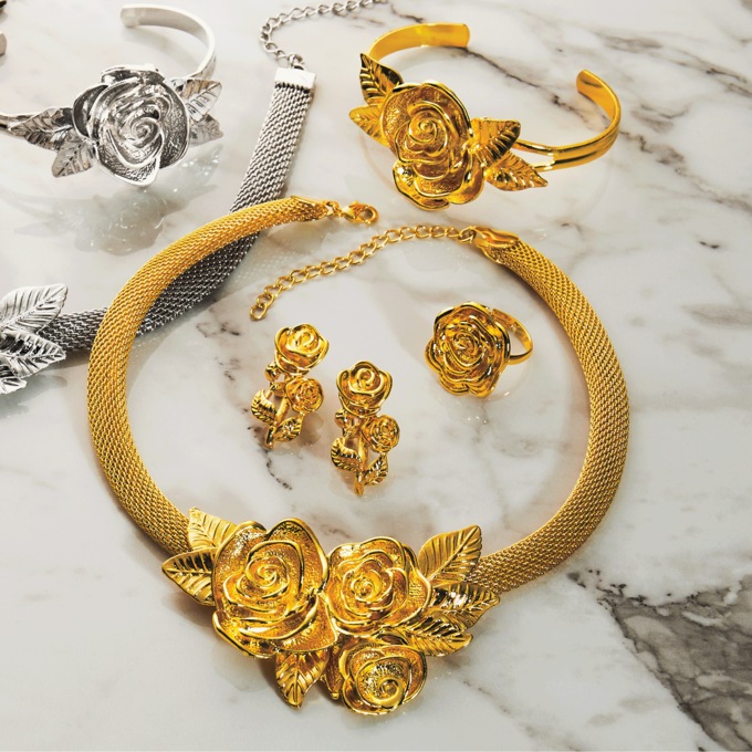 Rose Jewelry Set, Goldtone, large