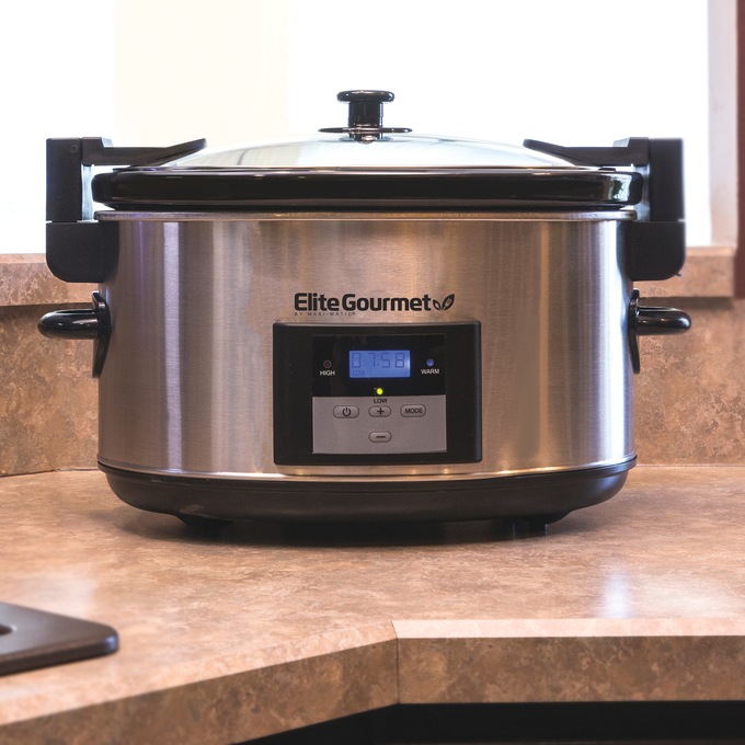 Elite Gourmet 8.5-qt. Programmable Stainless Steel Slow Cooker with Locking Lid, , large