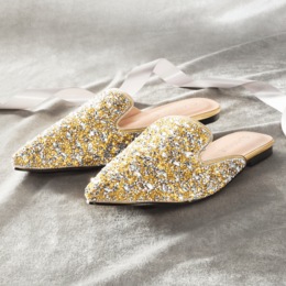 Rhinestone Satin Mule &ndash; Low Heel Slip-On Dress Shoe with Sparkling Crystals, , large