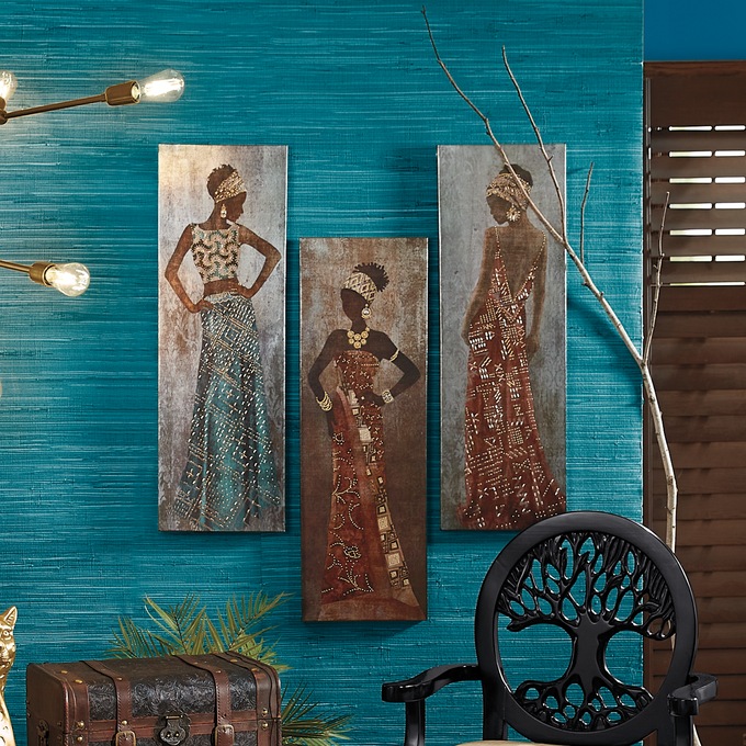 3-pc. Stylish African Lady Wall Art, , large
