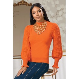 Nora Ribbed Women's Sweater with Pointelle Balloon Sleeves and Mockneck, , large