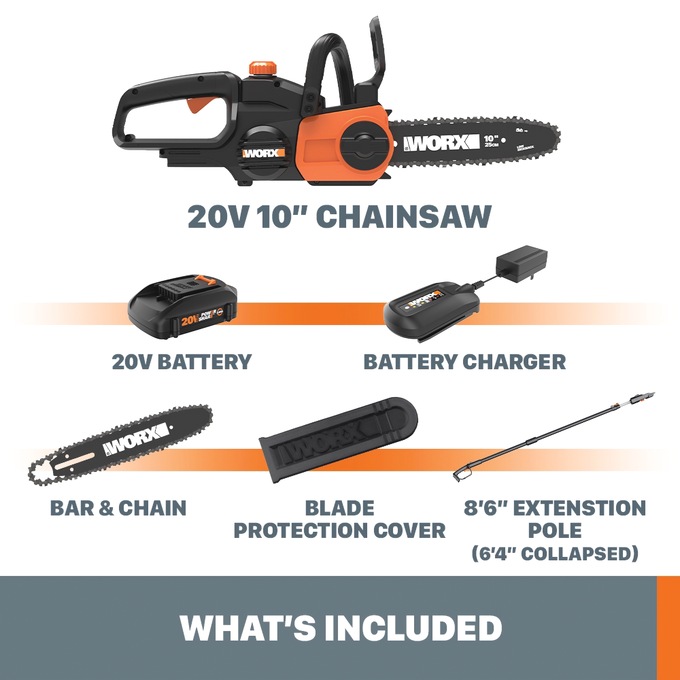 Worx 20V Power Share 10-Inch Cordless Pole/Chain Saw With Auto-Tension, , large