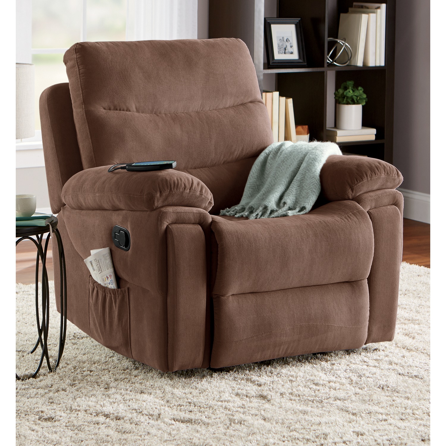 Rocking recliner with online heat and massage