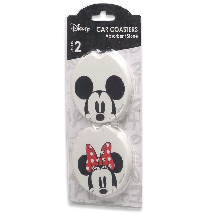 Set of 2 Mickey & Minnie Absorbent Car Coasters, Multi, large
