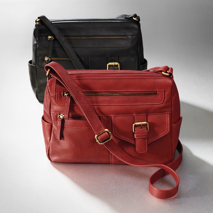 Leather Multi Pocket Satchel, , large
