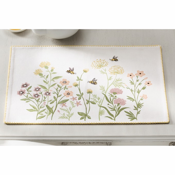 Flowers and Bees Embroidered Placemat, , large
