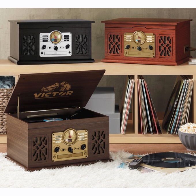 Victor 7-in-1 Wood Music Center with Turntable, , large