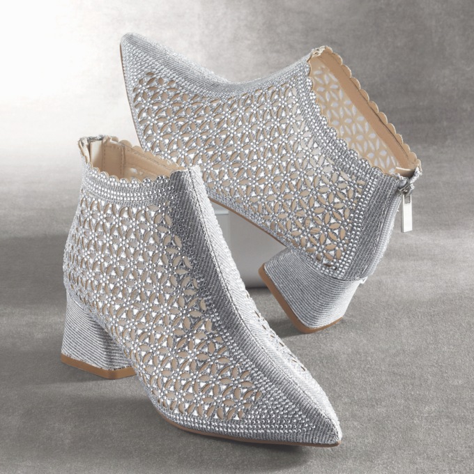 Cutout Shimmer Bootie for Women with 2" Block Heel and Memory Foam, , large