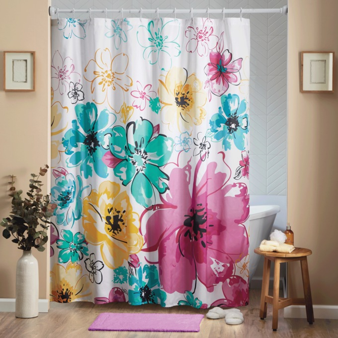 Color Connection Bright Floral Shower Curtain, , large