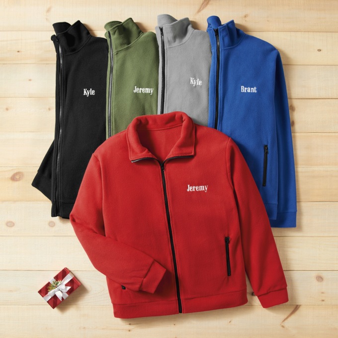Personalized Men's Fleece Jacket with Front Zipper and Embroidered Name, , large