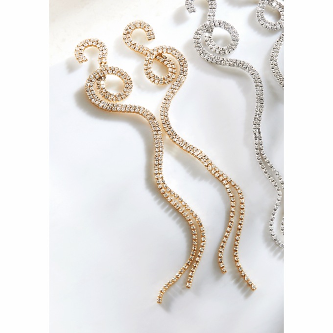 Shoulder-Length Crystal Swirl Earrings, , large
