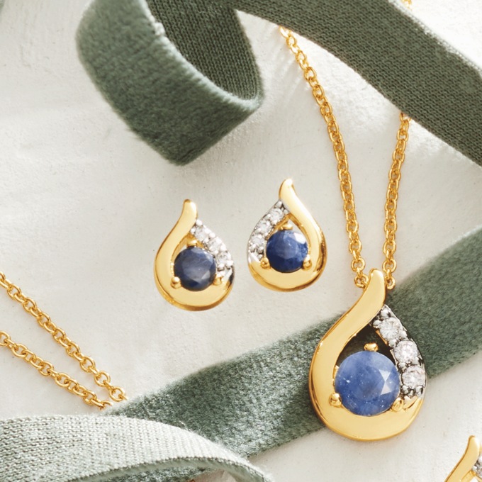 Gemstone/Cubic Zirconia Teardrop Pendant & Earring Set, , large