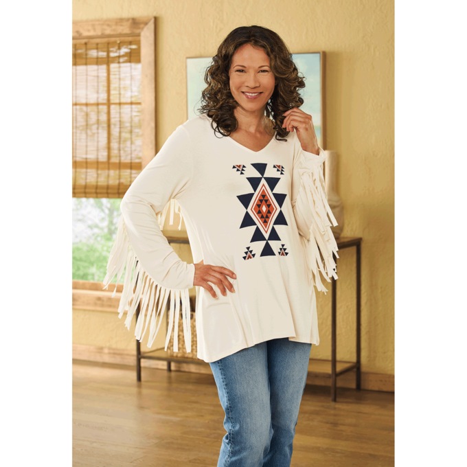 Shayanne Southwest Fringe T-Shirt, , large