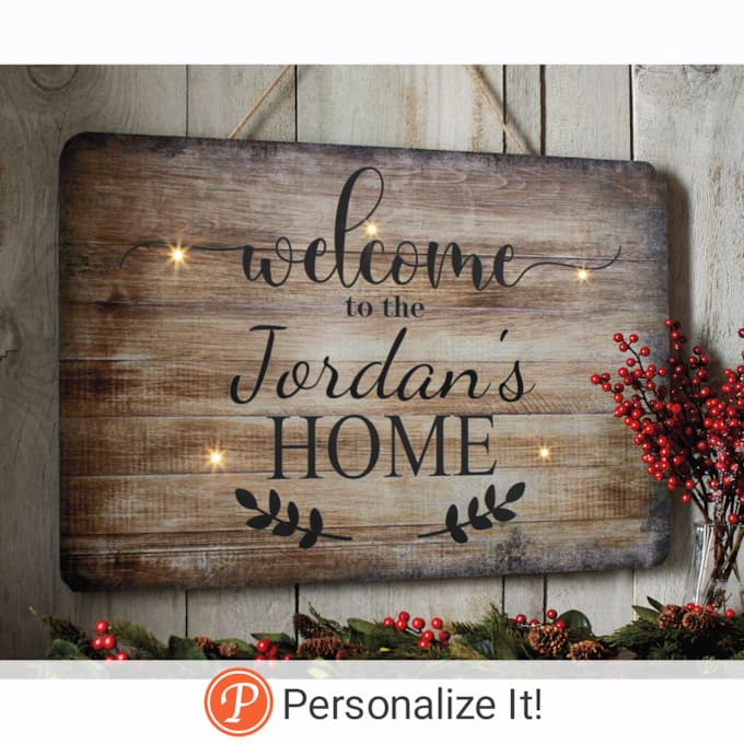 Lit Personalized Welcome Home Wall Plaque, , large