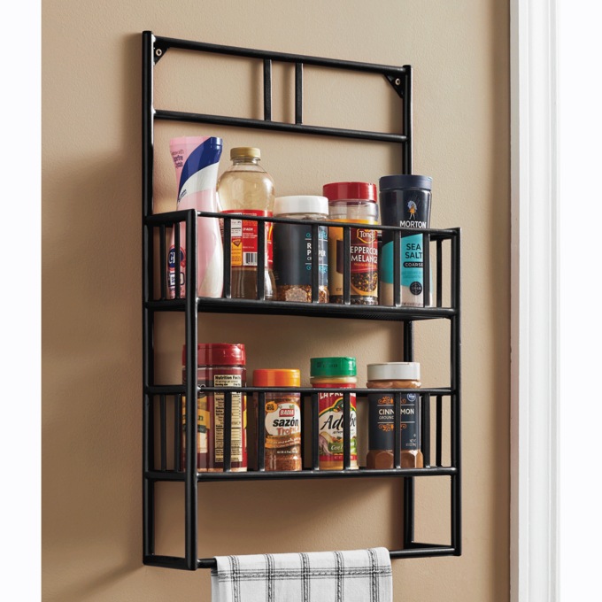 Romann Spice Rack with Towel Bar, Black, large