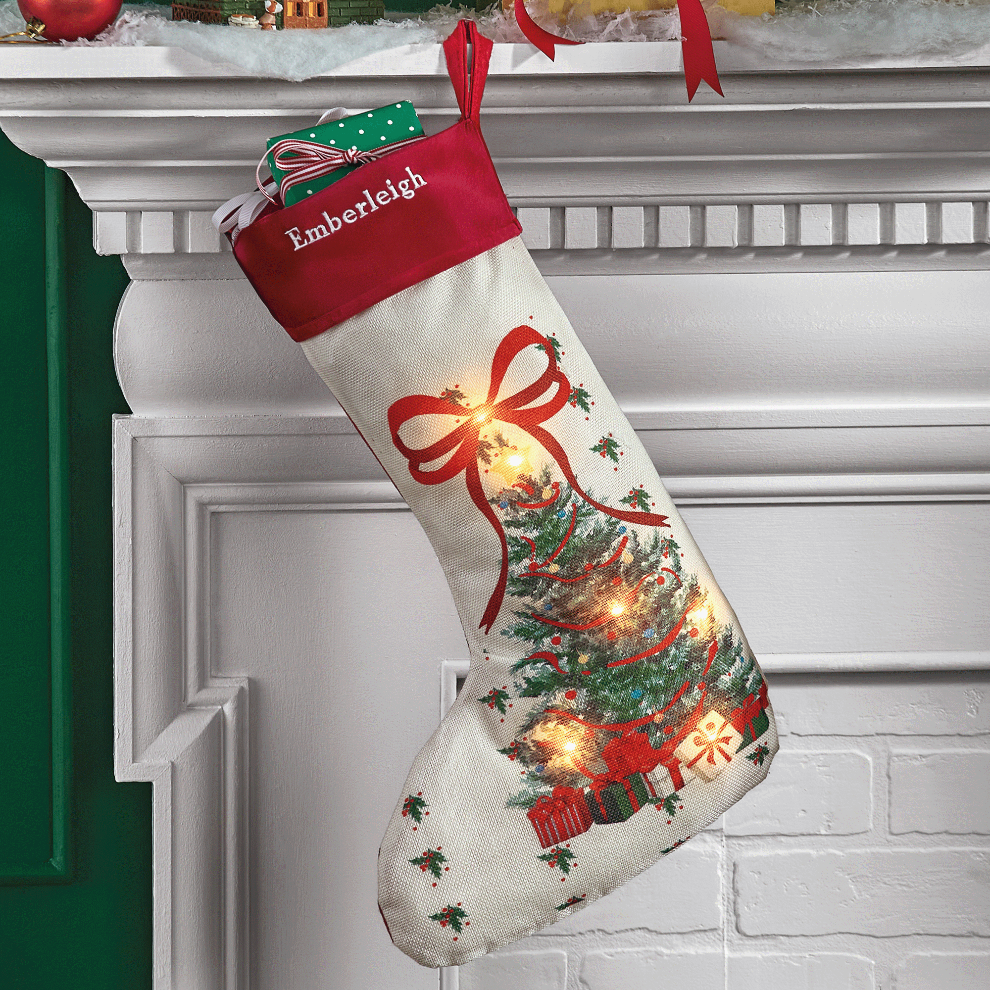 Lit Christmas Tree Stocking, , large