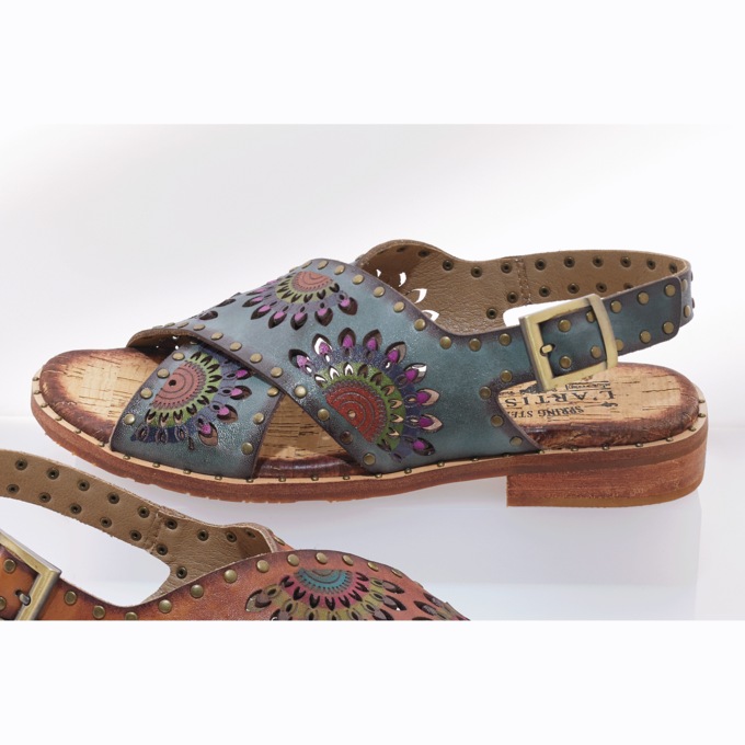L'Artiste Handpainted Leather Crossroads Slingback Sandal by Spring Step , Gray Multi, large