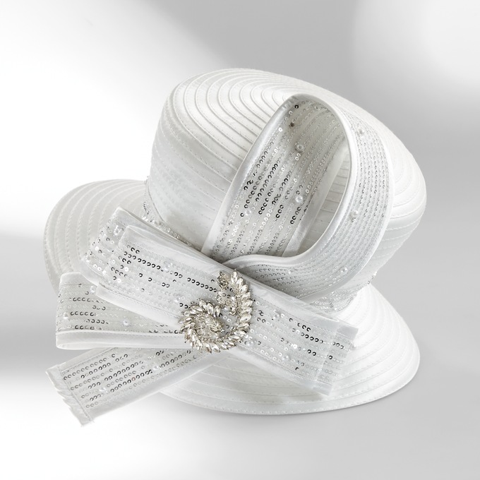 Amerie Women's Dress Hat – Sequin & Faux Pearl Bow with Rhinestone Brooch , , large